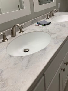 Image showing a thicker counter top installed in a remodel project by Bath Fixer of La Crosse